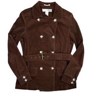 Necessary Objects Vintage Brown Corduroy Belted Pea Coat Jacket Small